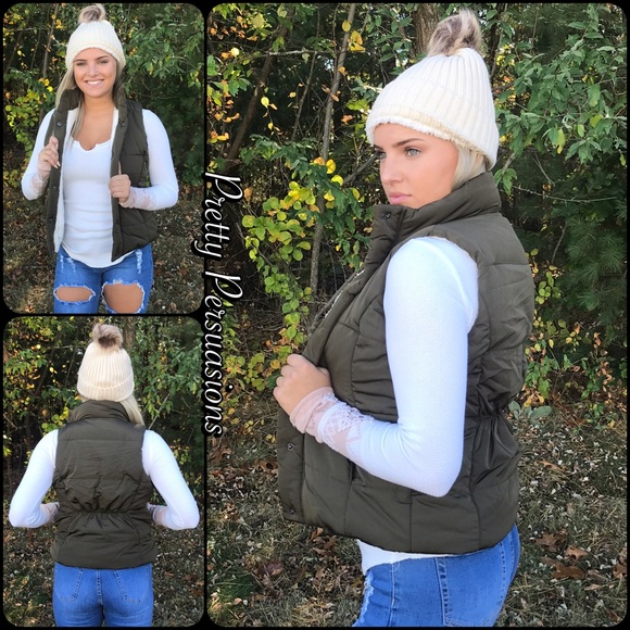 ❤️ SEE NEW LISTING ❤️ Olive Shearling Lined Sleeveless Vest - Picture 4 of 7